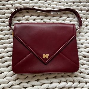 Nina Ricci Rare Vintage Burgundy Leather Envelope Handbag